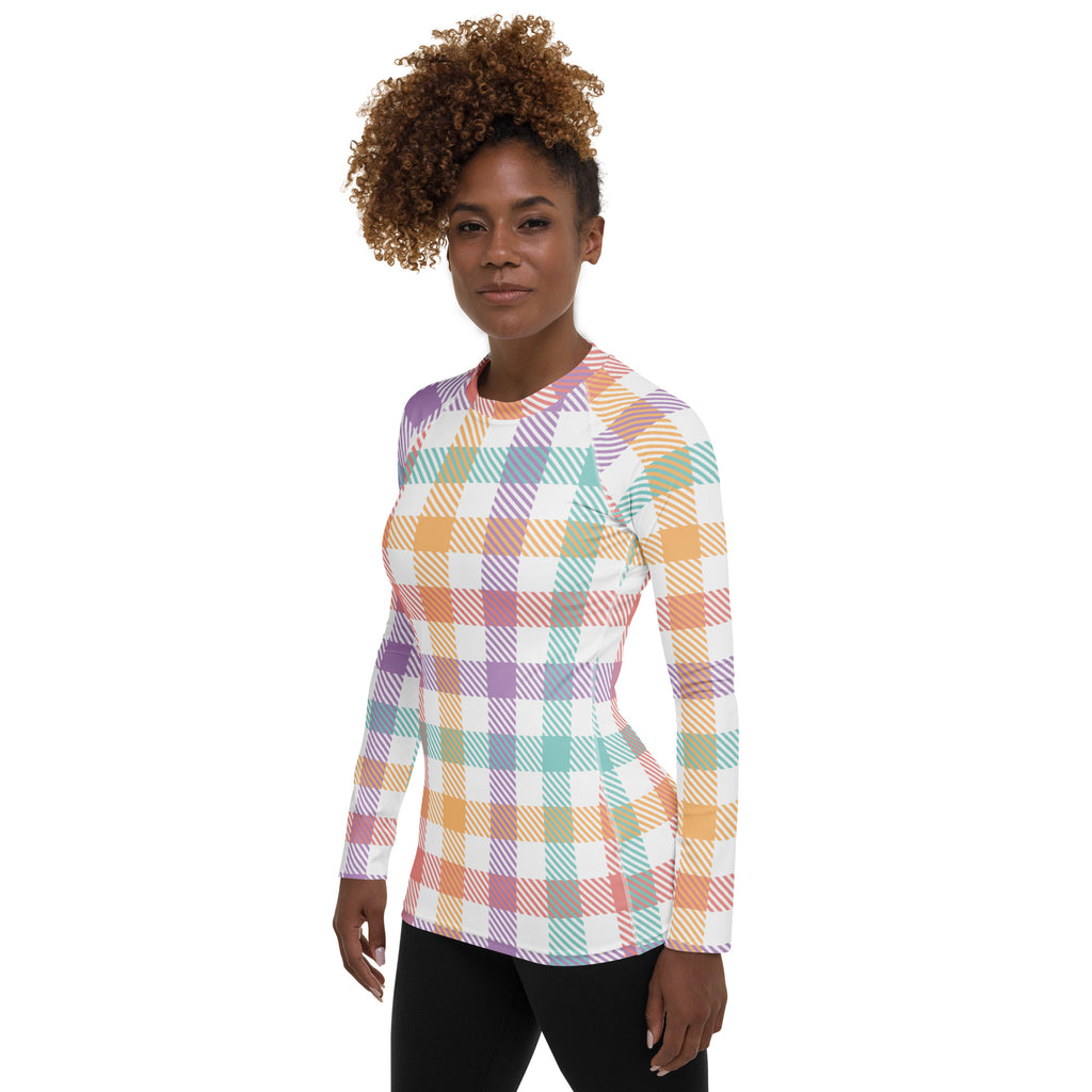 Women's Pastel Plaid Long Sleeve Rash Guard Swim Shirt – Buttery Soft, Sun Safe UPF 50+ Protection, Quick Dry & 4-Way Stretch Comfort