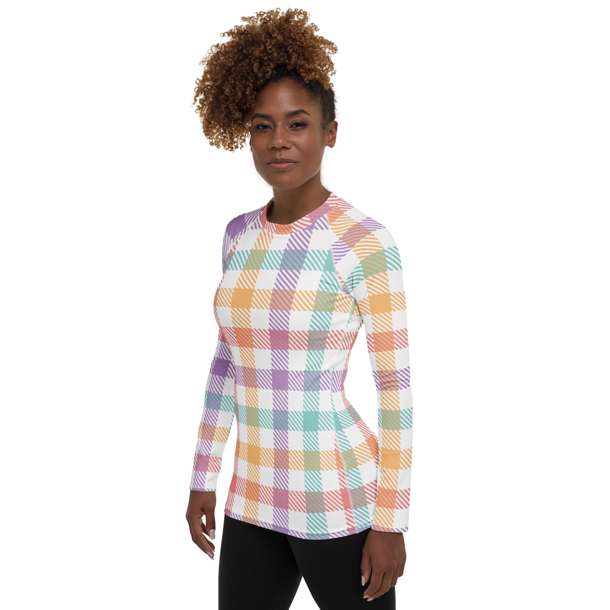 Women's Pastel Plaid Long Sleeve Rash Guard Swim Shirt – Buttery Soft, Sun Safe UPF 50+ Protection, Quick Dry & 4-Way Stretch Comfort