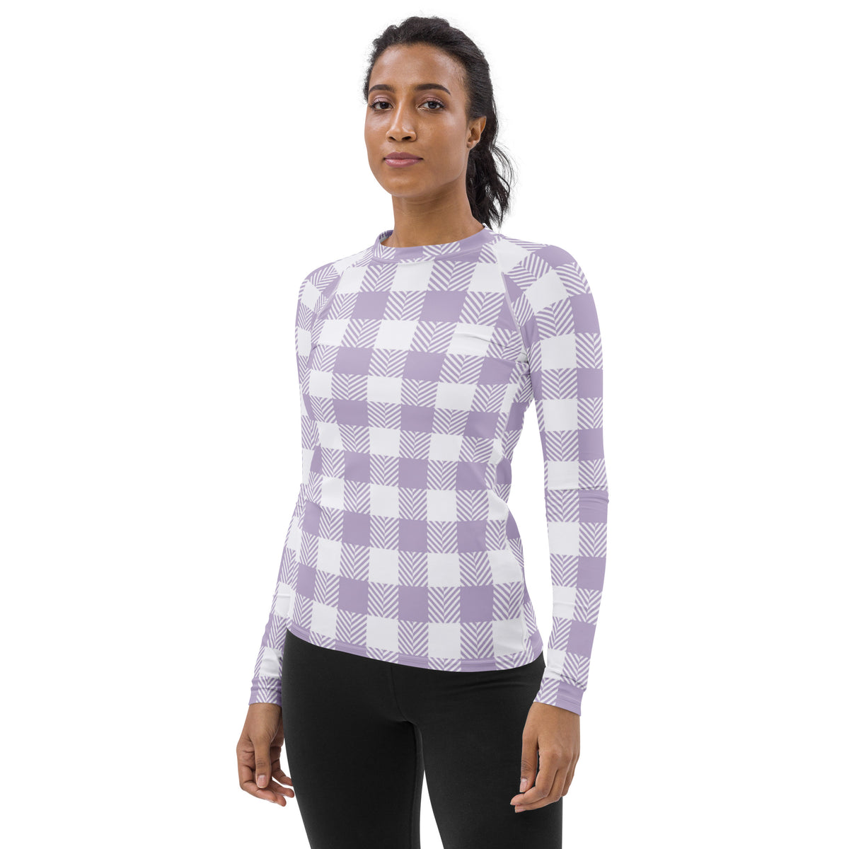Women's Lavender Gingham Long Sleeve Rash Guard Swim Shirt – Buttery Soft, Sun Safe UPF 50+ Protection, Quick Dry & 4-Way Stretch Comfort