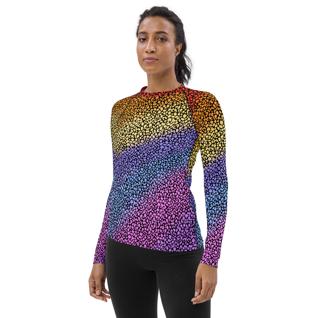 Women's Rainbow Reptile Print Long Sleeve Rash Guard Swim Shirt – Buttery Soft, Sun Safe UPF 50+ Protection, Quick Dry & 4-Way Stretch Comfort