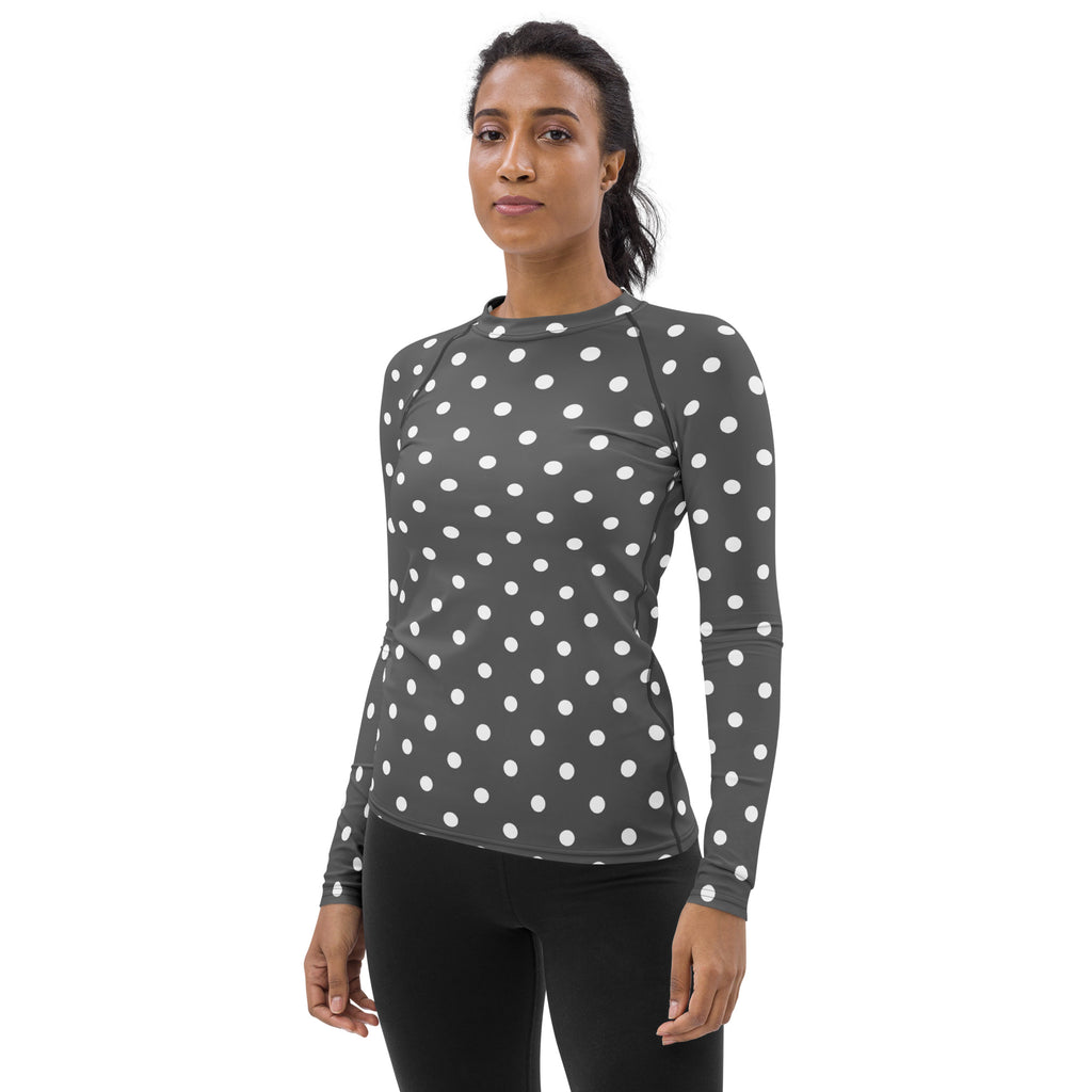Women's Gray Polka Dot Long Sleeve Rash Guard Swim Shirt – Buttery Soft, Sun Safe UPF 50+ Protection, Quick Dry & 4-Way Stretch Comfort