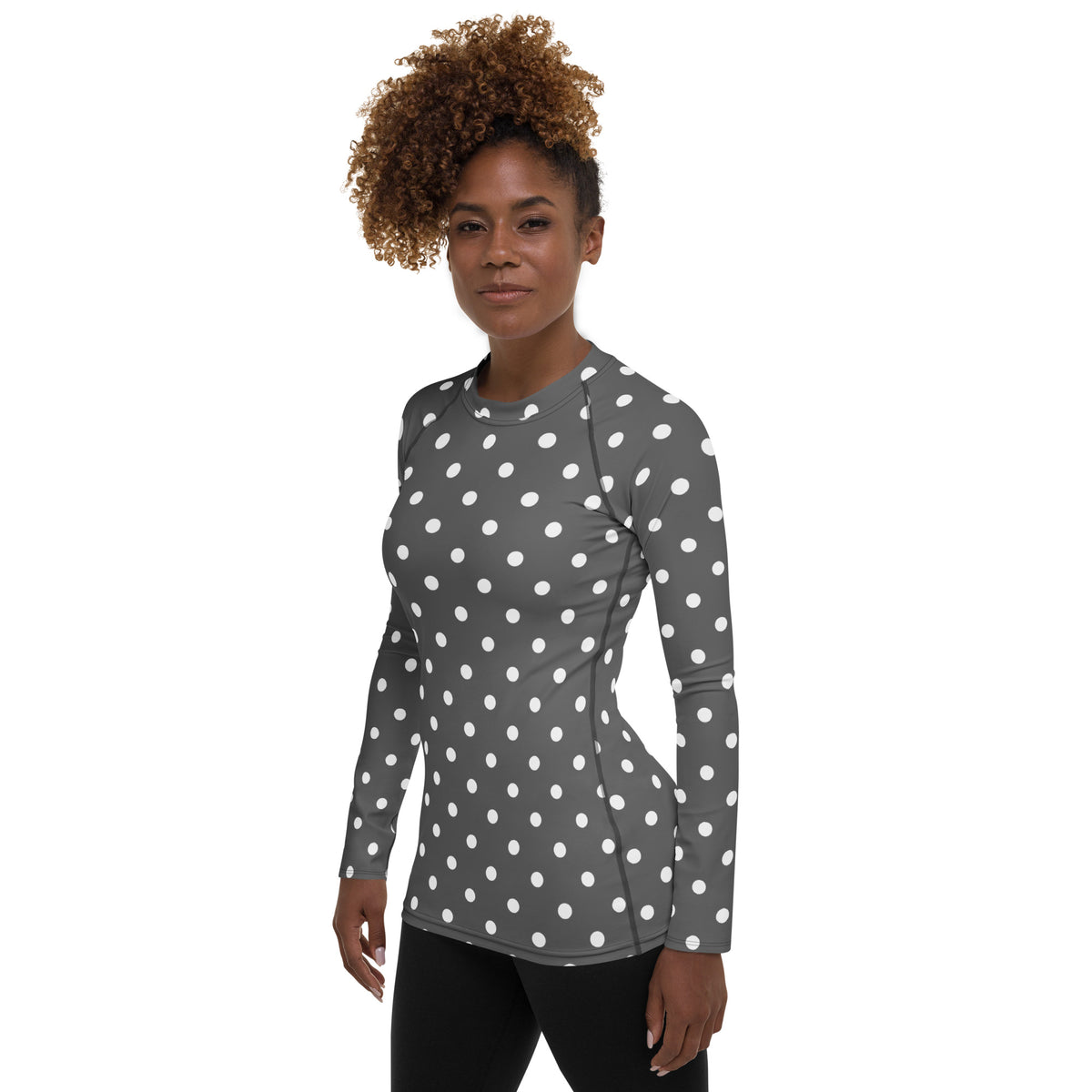 Women's Gray Polka Dot Long Sleeve Rash Guard Swim Shirt – Buttery Soft, Sun Safe UPF 50+ Protection, Quick Dry & 4-Way Stretch Comfort