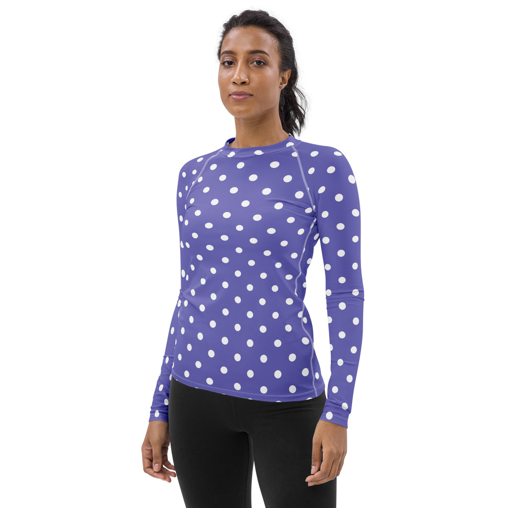 Women's Purple Polka Dot Long Sleeve Rash Guard Swim Shirt – Buttery Soft, Sun Safe UPF 50+ Protection, Quick Dry & 4-Way Stretch Comfort