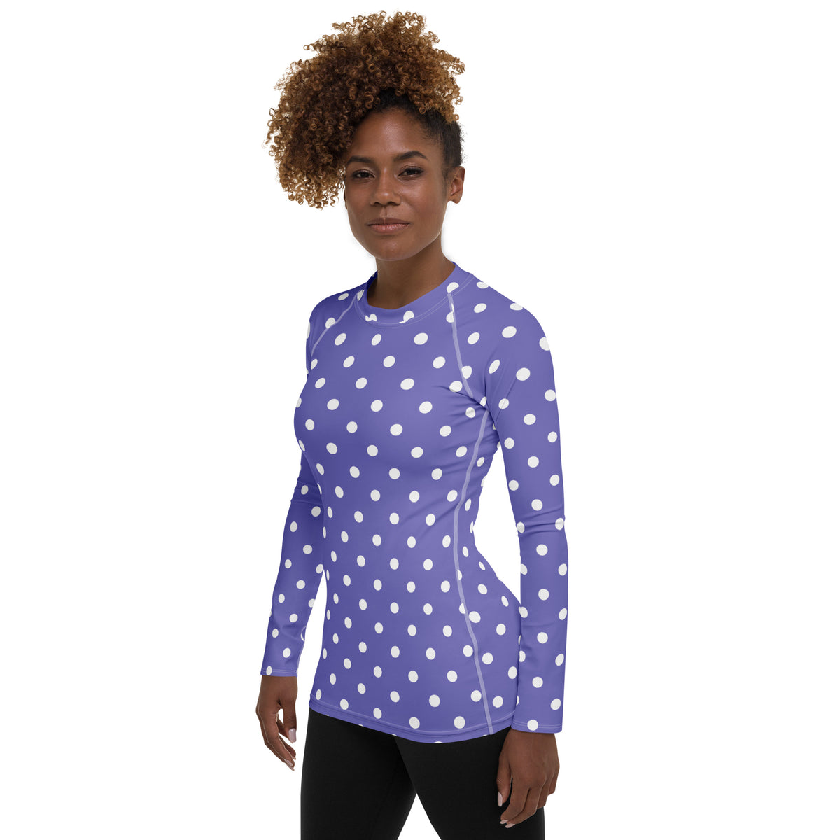 Women's Purple Polka Dot Long Sleeve Rash Guard Swim Shirt – Buttery Soft, Sun Safe UPF 50+ Protection, Quick Dry & 4-Way Stretch Comfort