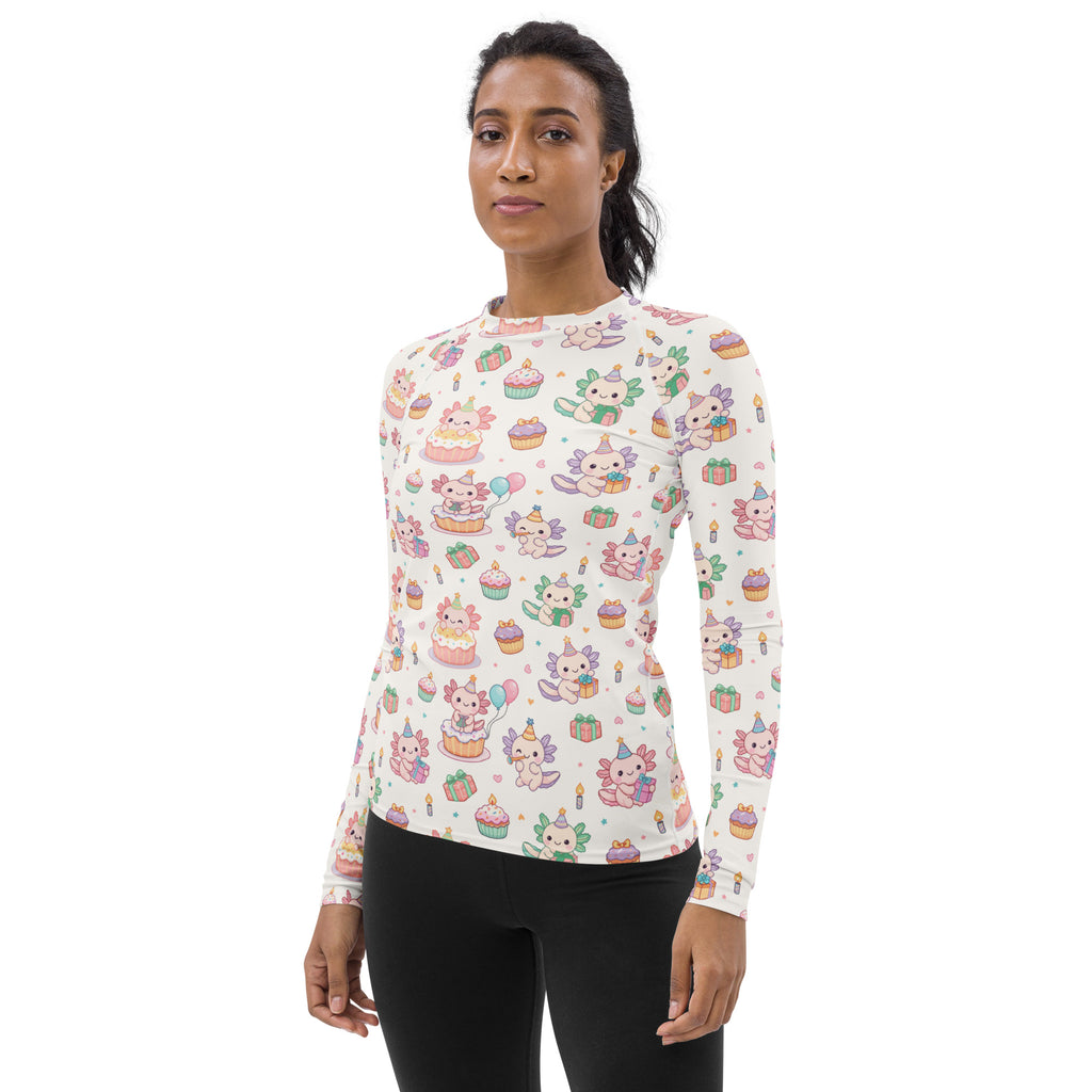Women's Axolotl Birthday Long Sleeve Rash Guard Swim Shirt – Buttery Soft, Sun Safe UPF 50+ Protection, Quick Dry & 4-Way Stretch Comfort
