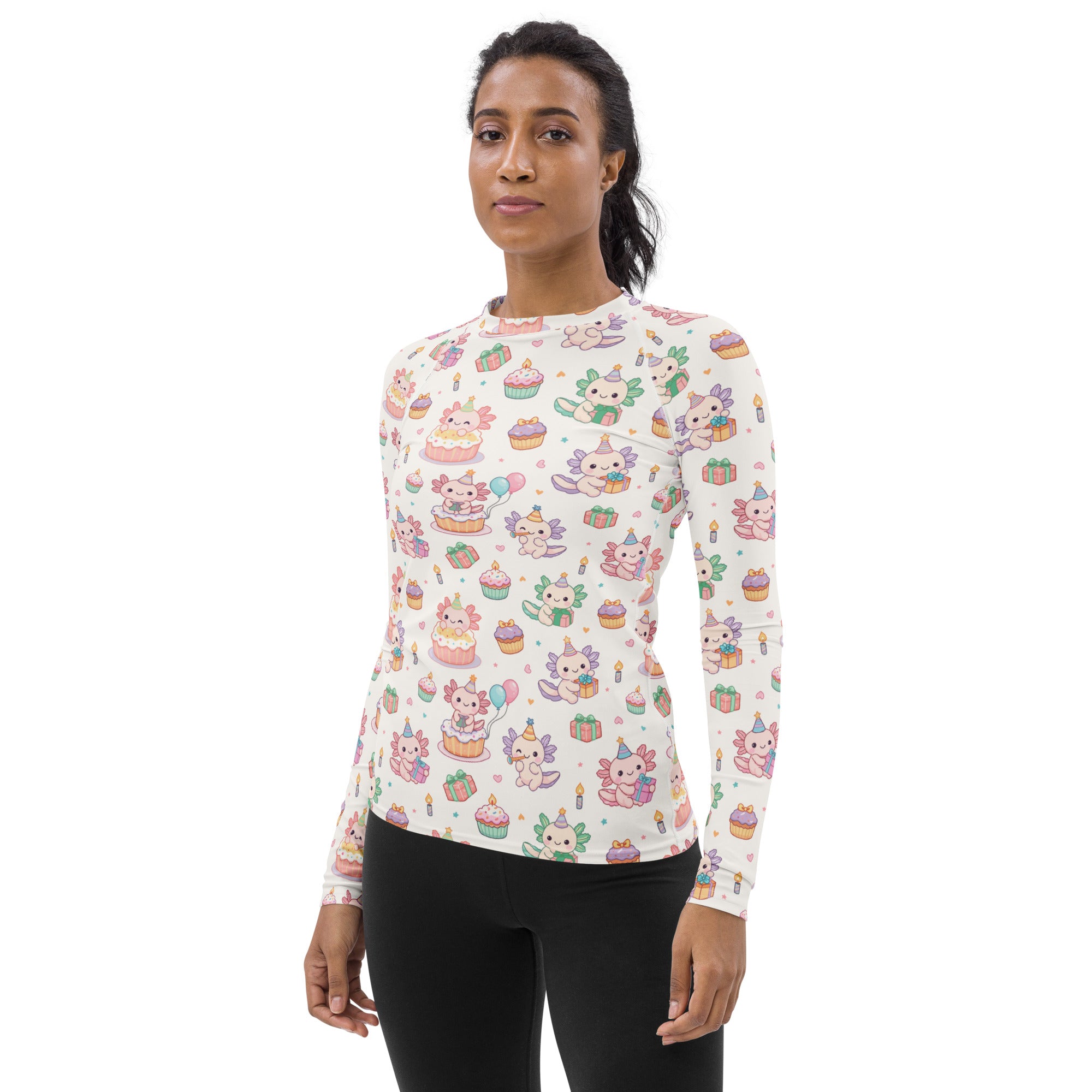 Women's Axolotl Birthday Long Sleeve Rash Guard Swim Shirt – Buttery Soft, Sun Safe UPF 50+ Protection, Quick Dry & 4-Way Stretch Comfort
