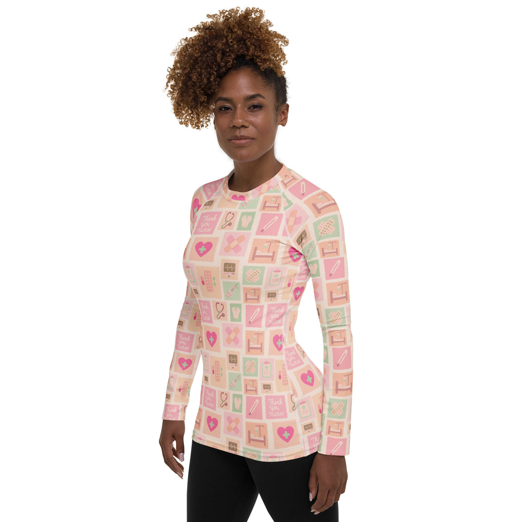 Women's Pink Nurse Icon Long Sleeve Rash Guard Swim Shirt – Buttery Soft, Sun Safe UPF 50+ Protection, Quick Dry & 4-Way Stretch Comfort