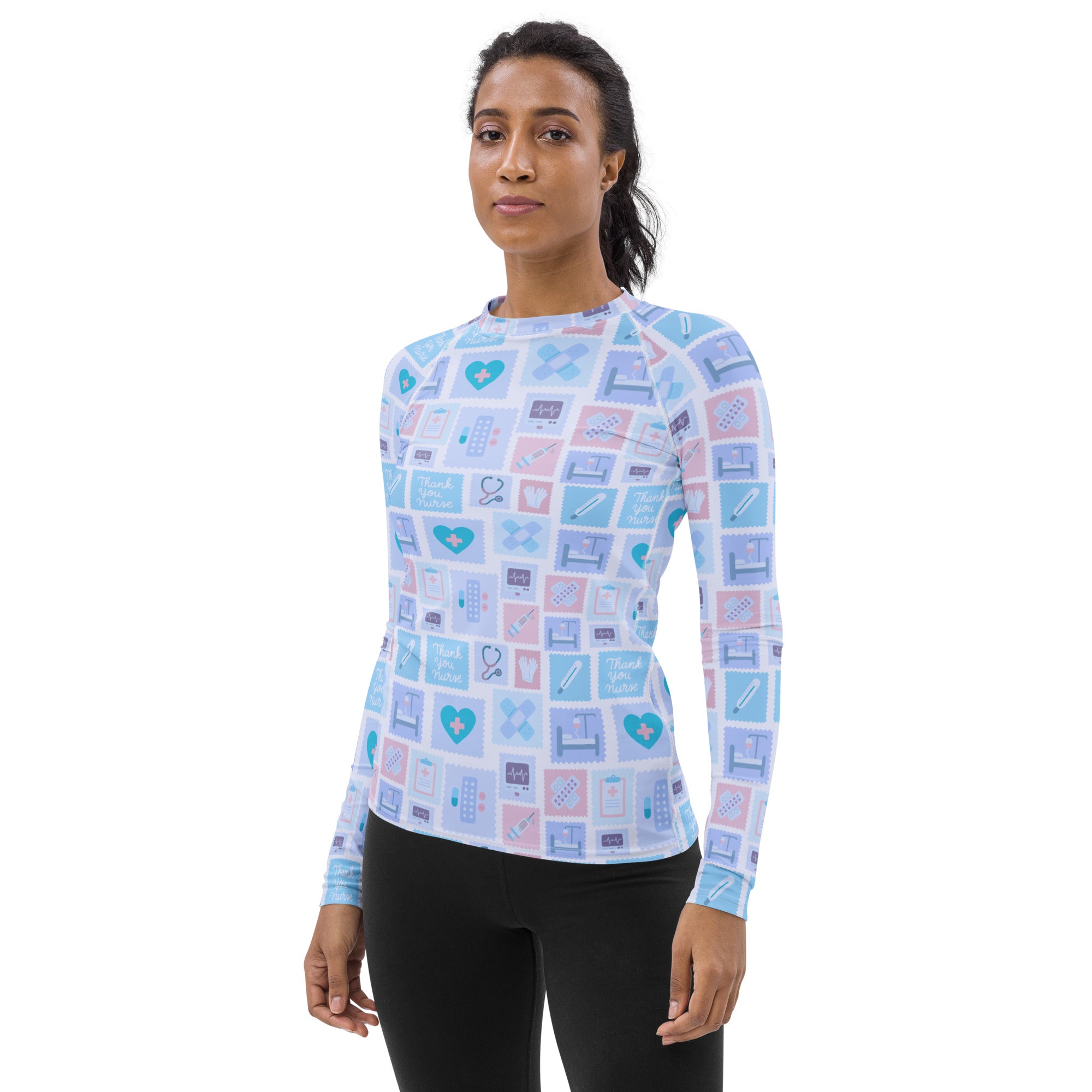 Women's Blue Nurse Icon Long Sleeve Rash Guard Swim Shirt – Buttery Soft, Sun Safe UPF 50+ Protection, Quick Dry & 4-Way Stretch Comfort