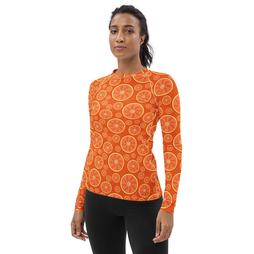 Women's Orange Citrus Long Sleeve Rash Guard Swim Shirt – Buttery Soft, Sun Safe UPF 50+ Protection, Quick Dry & 4-Way Stretch Comfort