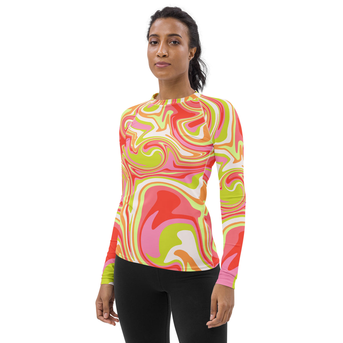 Women's Retro Swirl Long Sleeve Rash Guard Swim Shirt – Buttery Soft, Sun Safe UPF 50+ Protection, Quick Dry & 4-Way Stretch Comfort
