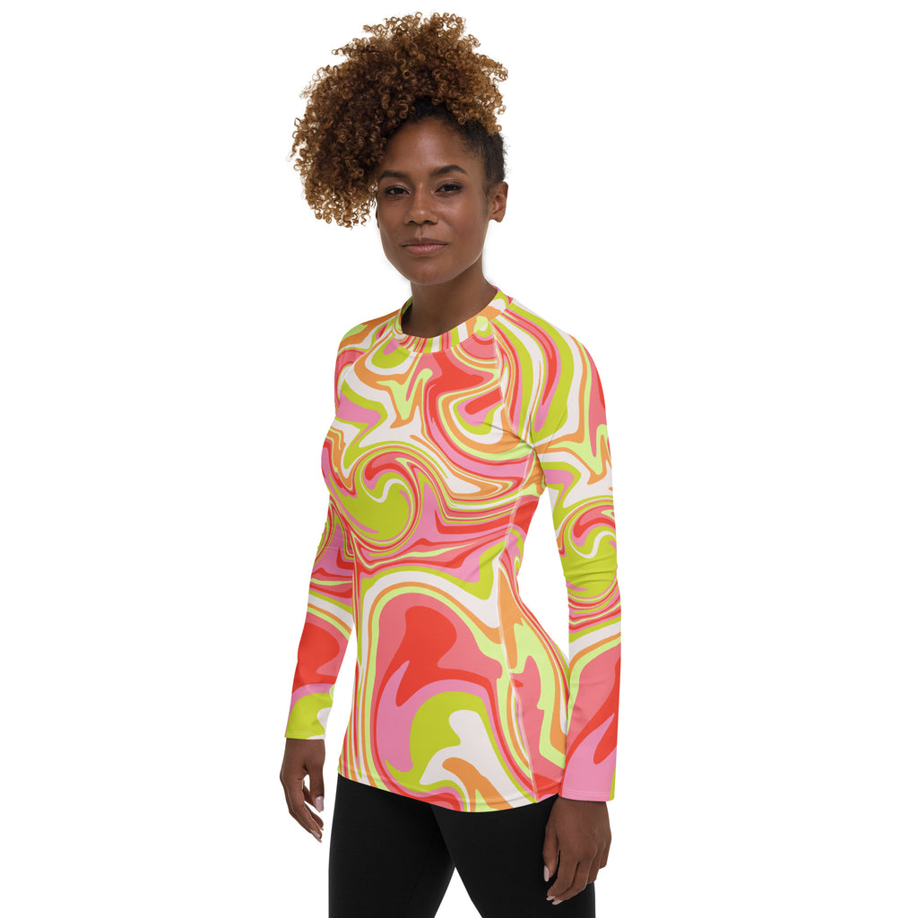 Women's Retro Swirl Long Sleeve Rash Guard Swim Shirt – Buttery Soft, Sun Safe UPF 50+ Protection, Quick Dry & 4-Way Stretch Comfort