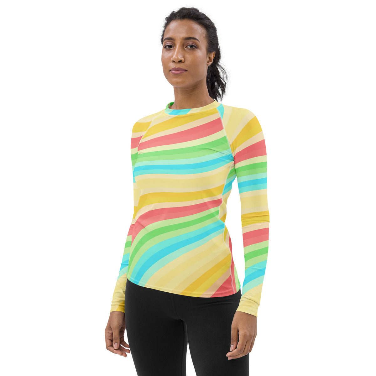 Women's Summer Rainbow Wave Long Sleeve Rash Guard Swim Shirt – Buttery Soft, Sun Safe UPF 50+ Protection, Quick Dry & 4-Way Stretch Comfort