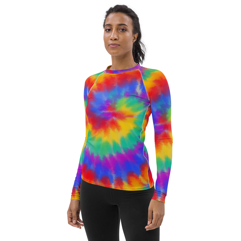 Women's Rainbow Tie Dye Long Sleeve Rash Guard Swim Shirt – Buttery Soft, Sun Safe UPF 50+ Protection, Quick Dry & 4-Way Stretch Comfort