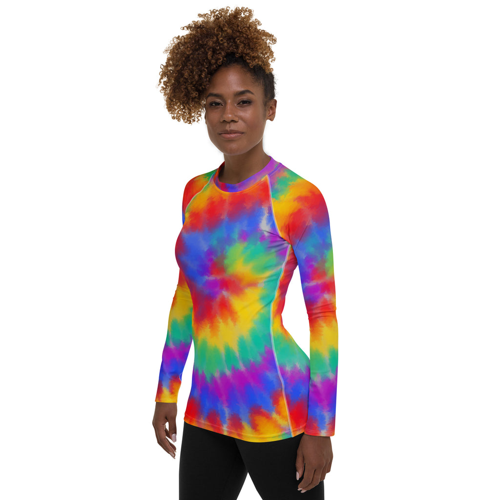 Women's Rainbow Tie Dye Long Sleeve Rash Guard Swim Shirt – Buttery Soft, Sun Safe UPF 50+ Protection, Quick Dry & 4-Way Stretch Comfort
