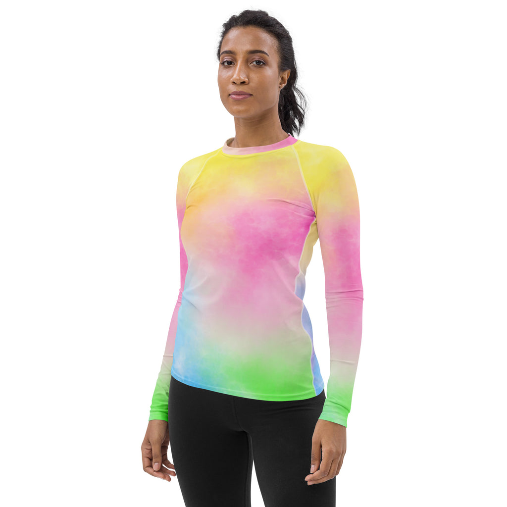 Women's Pastel Rainbow Ombre Tie Dye Long Sleeve Rash Guard Swim Shirt – Buttery Soft, Sun Safe UPF 50+ Protection, Quick Dry & 4-Way Stretch Comfort