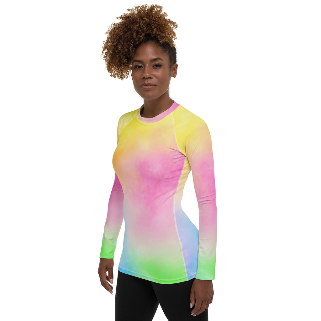 Women's Pastel Rainbow Ombre Tie Dye Long Sleeve Rash Guard Swim Shirt – Buttery Soft, Sun Safe UPF 50+ Protection, Quick Dry & 4-Way Stretch Comfort