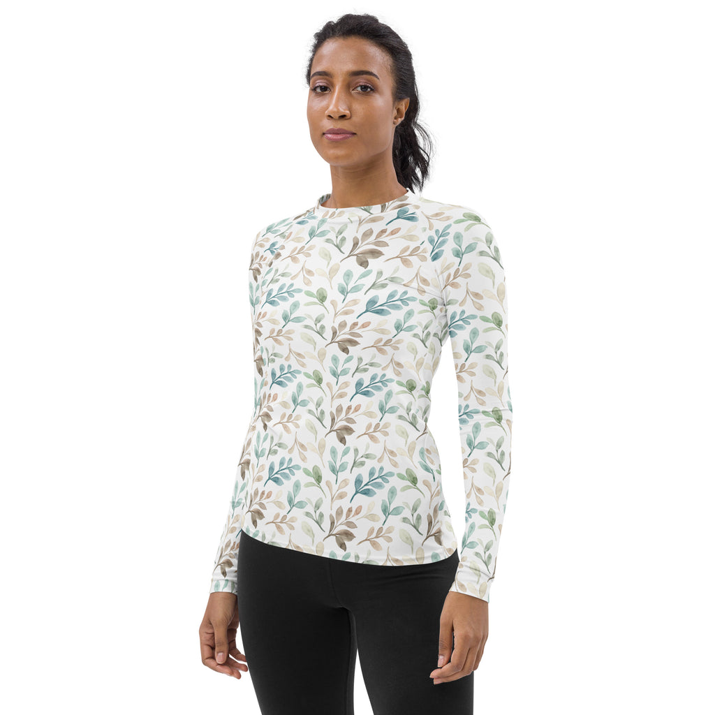 Women's Watercolor Leaf Long Sleeve Rash Guard Swim Shirt – Buttery Soft, Sun Safe UPF 50+ Protection, Quick Dry & 4-Way Stretch Comfort