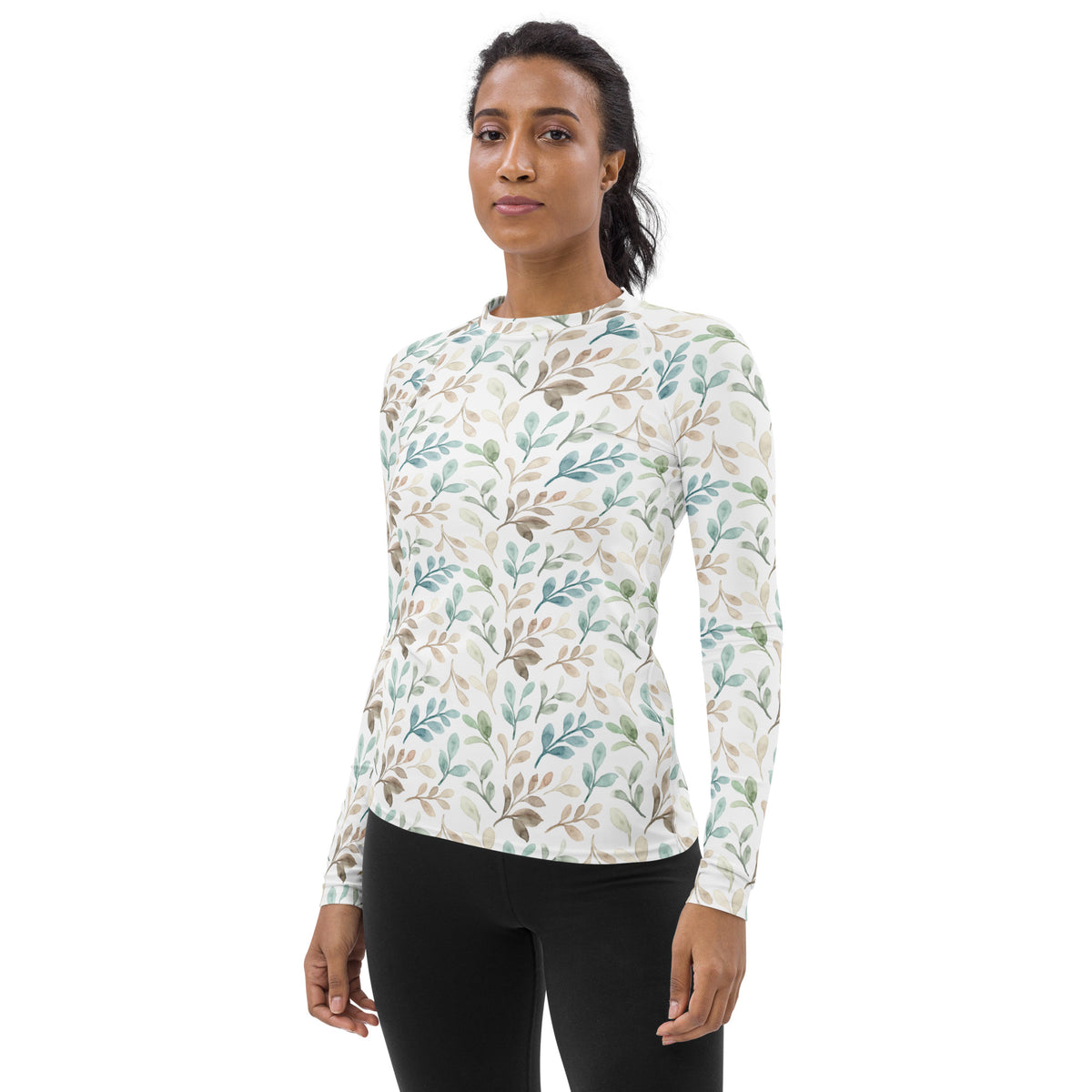 Women's Watercolor Leaf Long Sleeve Rash Guard Swim Shirt – Buttery Soft, Sun Safe UPF 50+ Protection, Quick Dry & 4-Way Stretch Comfort