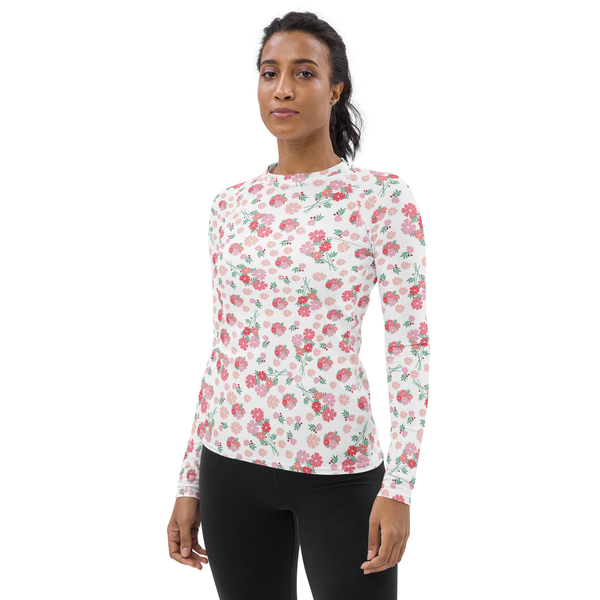 Women's Pink Wildflower Long Sleeve Rash Guard Swim Shirt – Buttery Soft, Sun Safe UPF 50+ Protection, Quick Dry & 4-Way Stretch Comfort