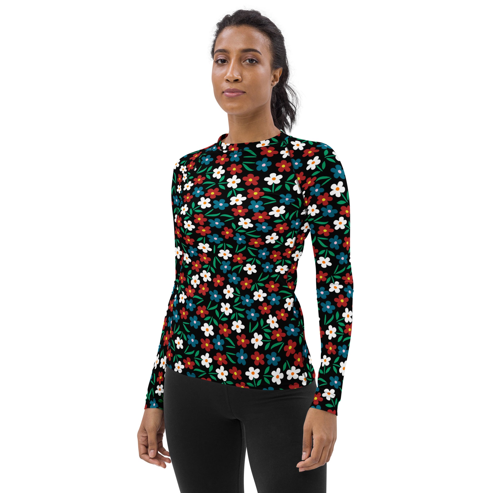 Women's Black Red & Teal Long Sleeve Rash Guard Swim Shirt – Buttery Soft, Sun Safe UPF 50+ Protection, Quick Dry & 4-Way Stretch Comfort