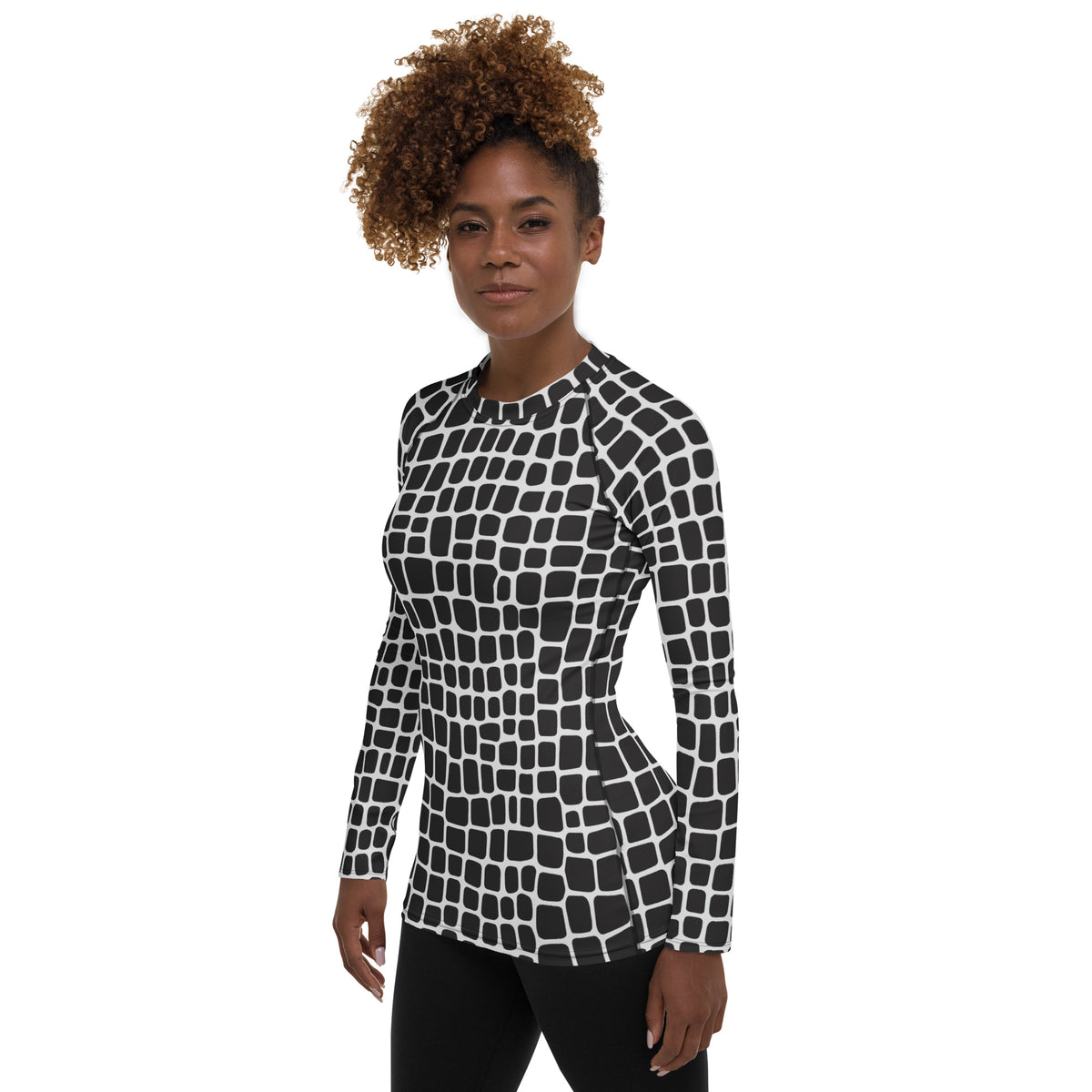 Women's Black & White Animal Print Long Sleeve Rash Guard Swim Shirt – Buttery Soft, Sun Safe UPF 50+ Protection, Quick Dry & 4-Way Stretch Comfort