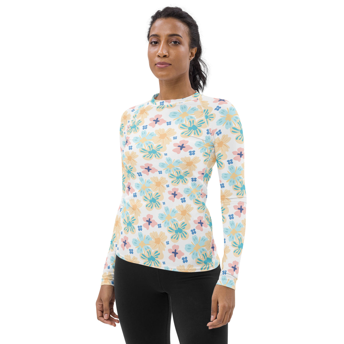 Women's Tropical Pastel Floral Long Sleeve Rash Guard Swim Shirt – Buttery Soft, Sun Safe UPF 50+ Protection, Quick Dry & 4-Way Stretch Comfort