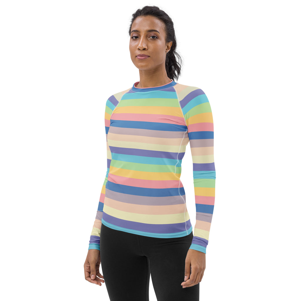 Women's Colorful Pastel Stripe Long Sleeve Rash Guard Swim Shirt – Buttery Soft, Sun Safe UPF 50+ Protection, Quick Dry & 4-Way Stretch Comfort