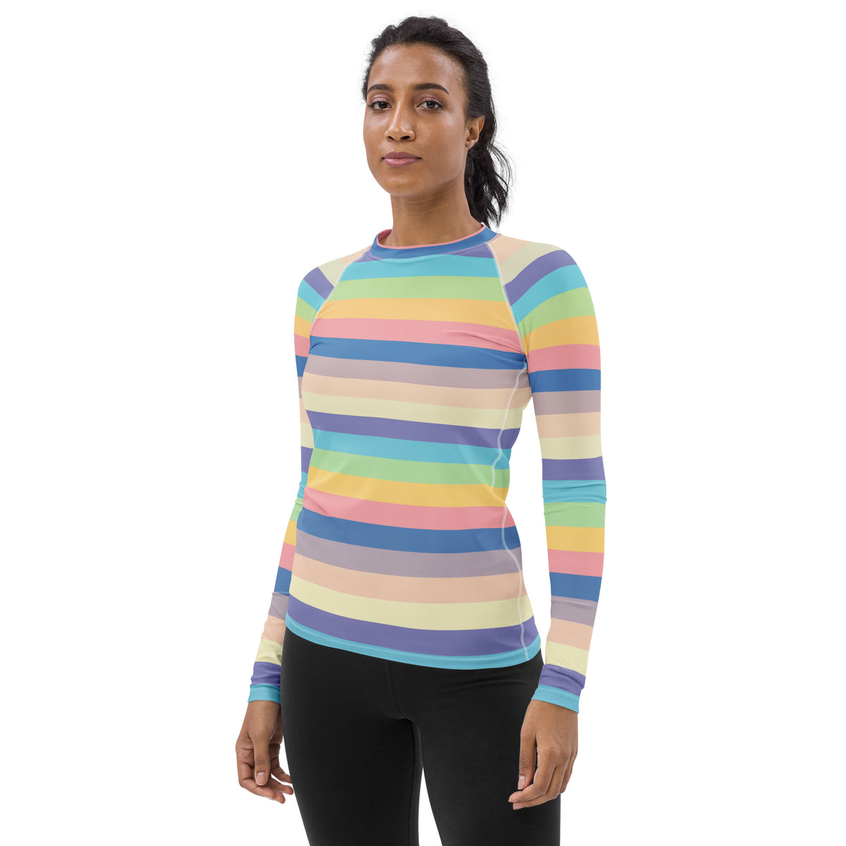 Women's Colorful Pastel Stripe Long Sleeve Rash Guard Swim Shirt – Buttery Soft, Sun Safe UPF 50+ Protection, Quick Dry & 4-Way Stretch Comfort