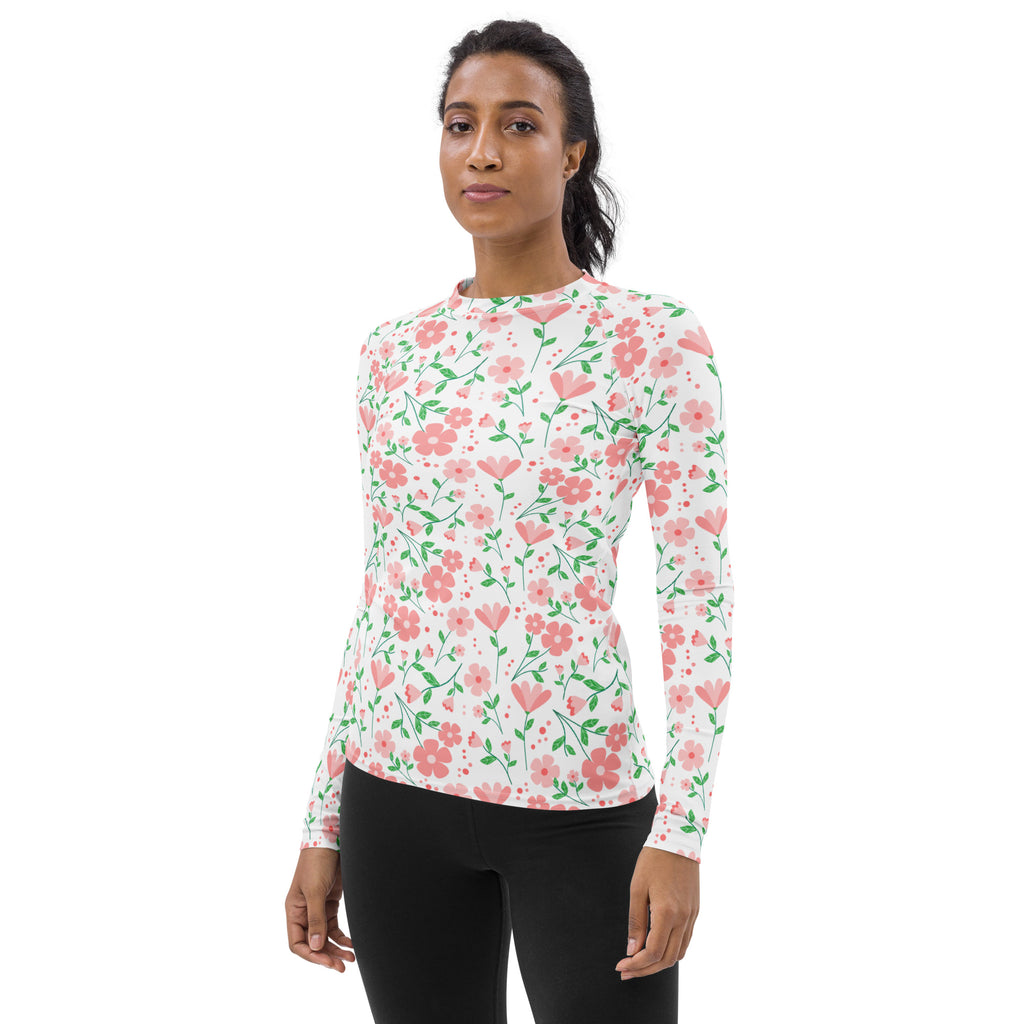 Women's Pink Dainty Flower Long Sleeve Rash Guard Swim Shirt – Buttery Soft, Sun Safe UPF 50+ Protection, Quick Dry & 4-Way Stretch Comfort