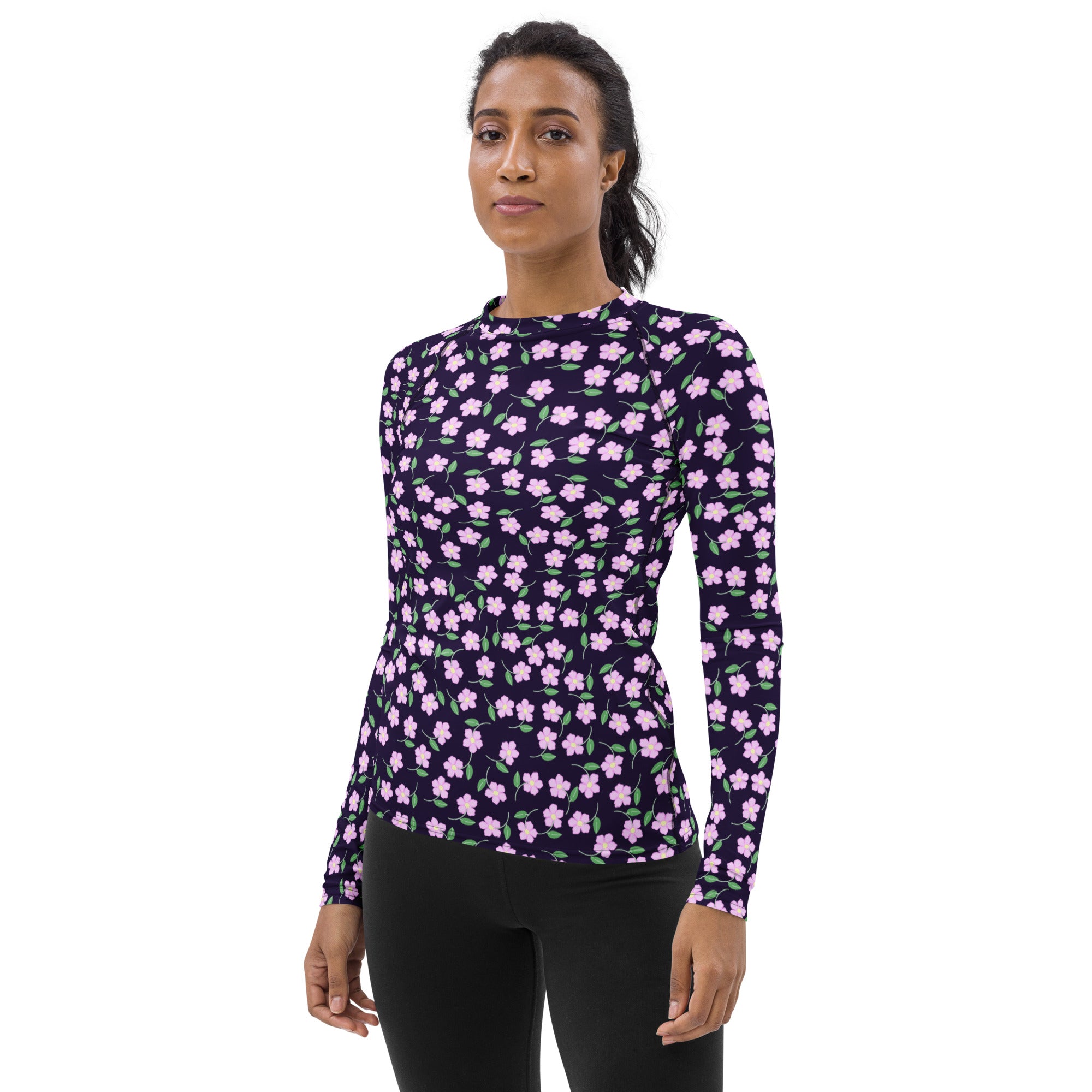 Women's Purple Floral Long Sleeve Rash Guard Swim Shirt – Buttery Soft, Sun Safe UPF 50+ Protection, Quick Dry & 4-Way Stretch Comfort