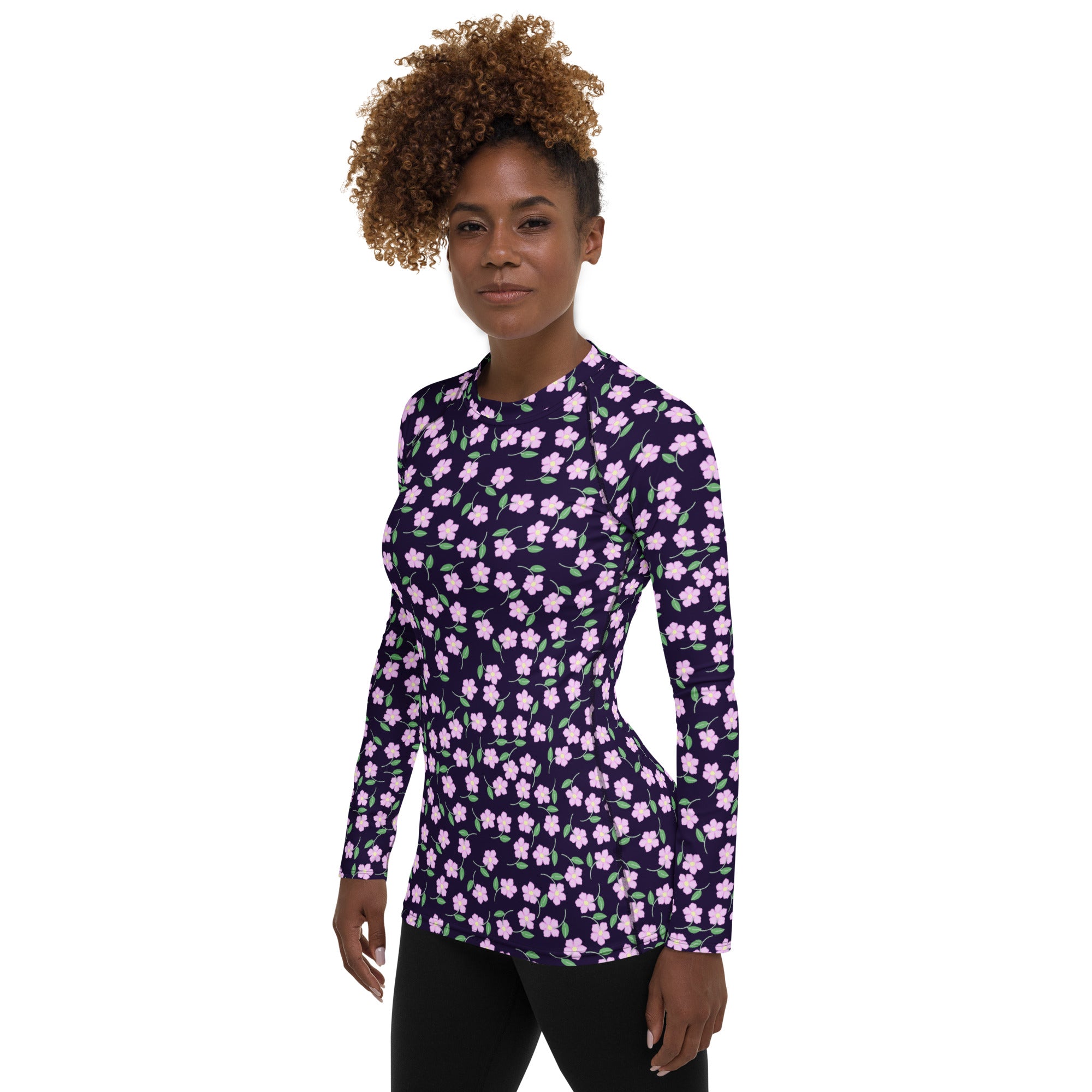 Women's Purple Floral Long Sleeve Rash Guard Swim Shirt – Buttery Soft, Sun Safe UPF 50+ Protection, Quick Dry & 4-Way Stretch Comfort