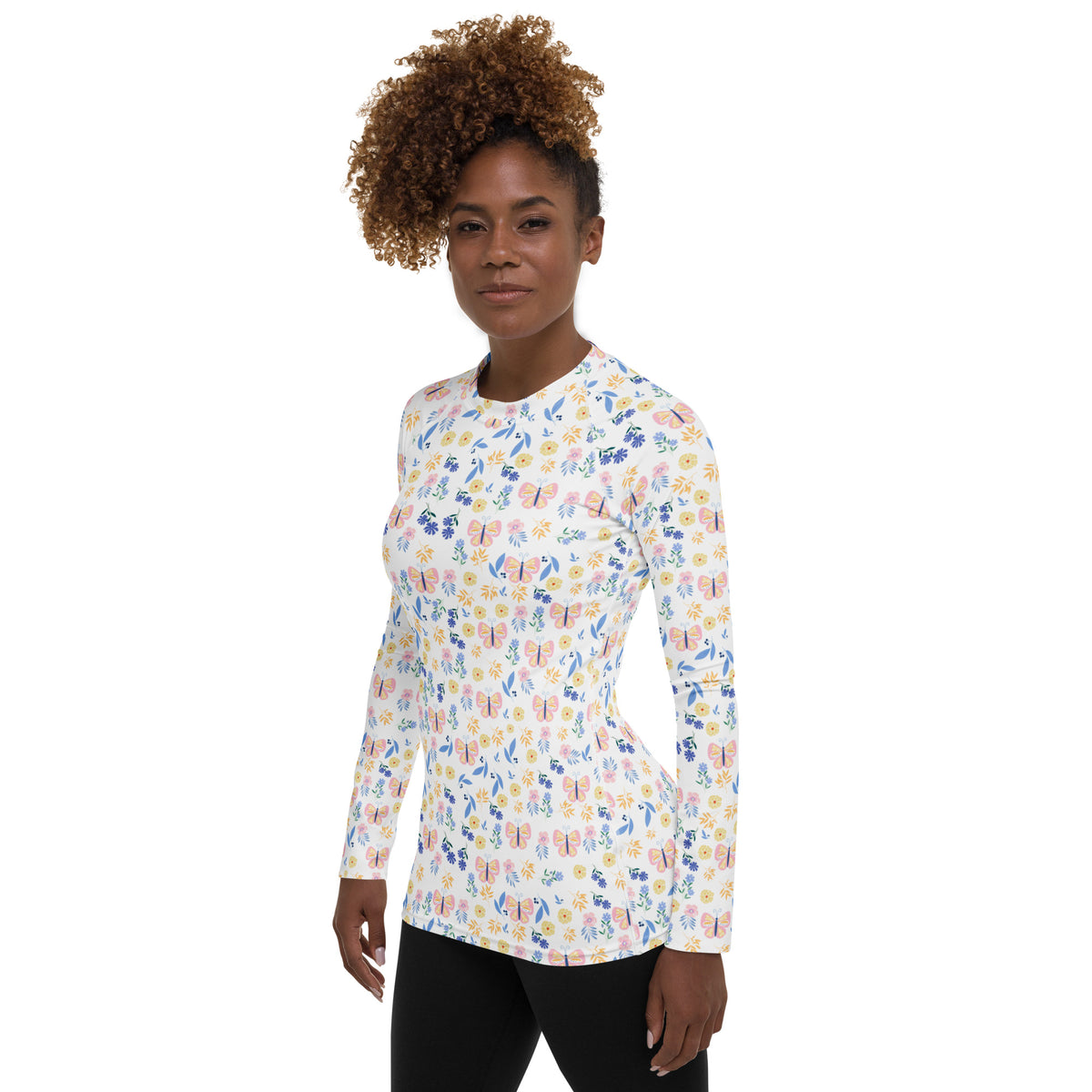 Women's Butterfly Floral Long Sleeve Rash Guard Swim Shirt – Buttery Soft, Sun Safe UPF 50+ Protection, Quick Dry & 4-Way Stretch Comfort