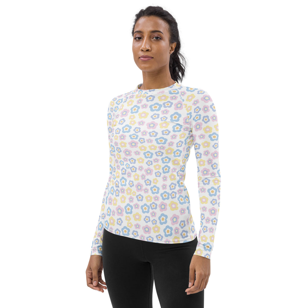 Women's Pastel Flower Long Sleeve Rash Guard Swim Shirt – Buttery Soft, Sun Safe UPF 50+ Protection, Quick Dry & 4-Way Stretch Comfort