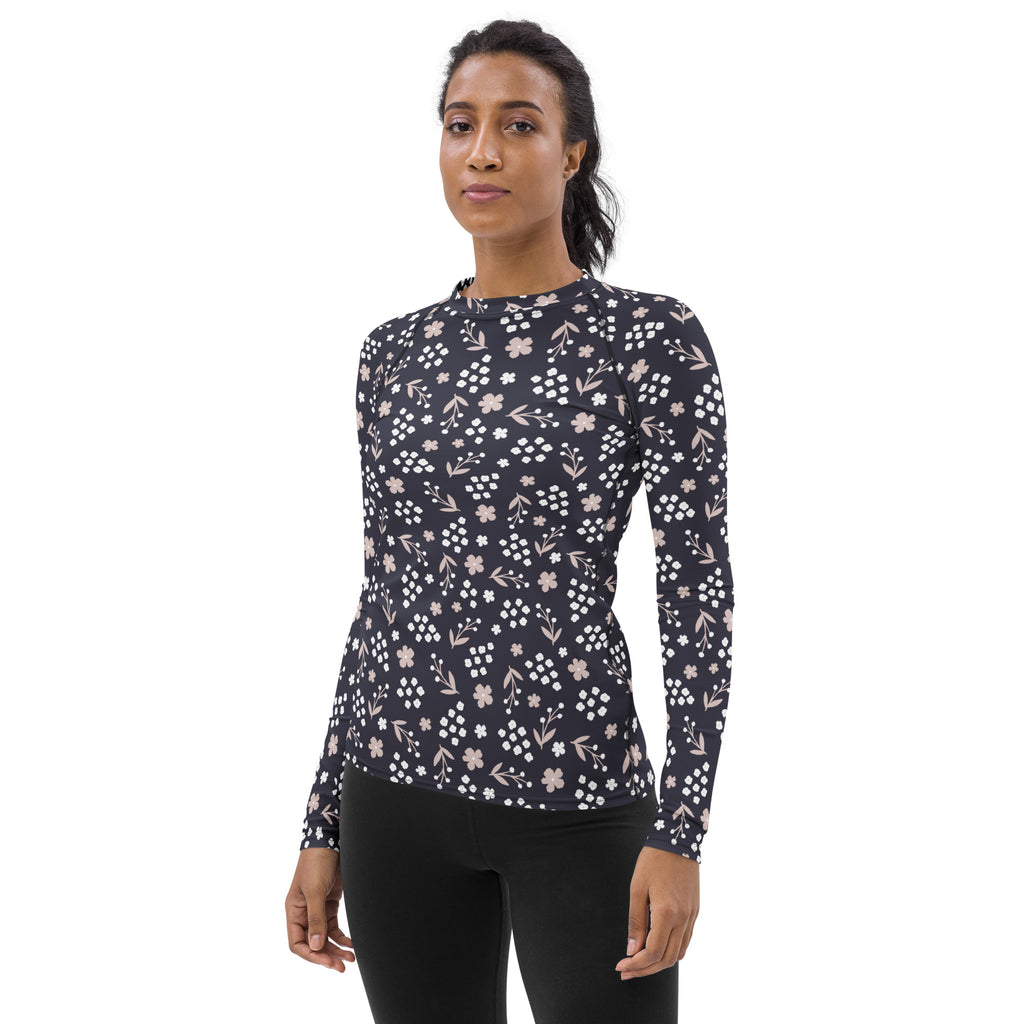 Women's Charcoal Floral Long Sleeve Rash Guard Swim Shirt – Buttery Soft, Sun Safe UPF 50+ Protection, Quick Dry & 4-Way Stretch Comfort