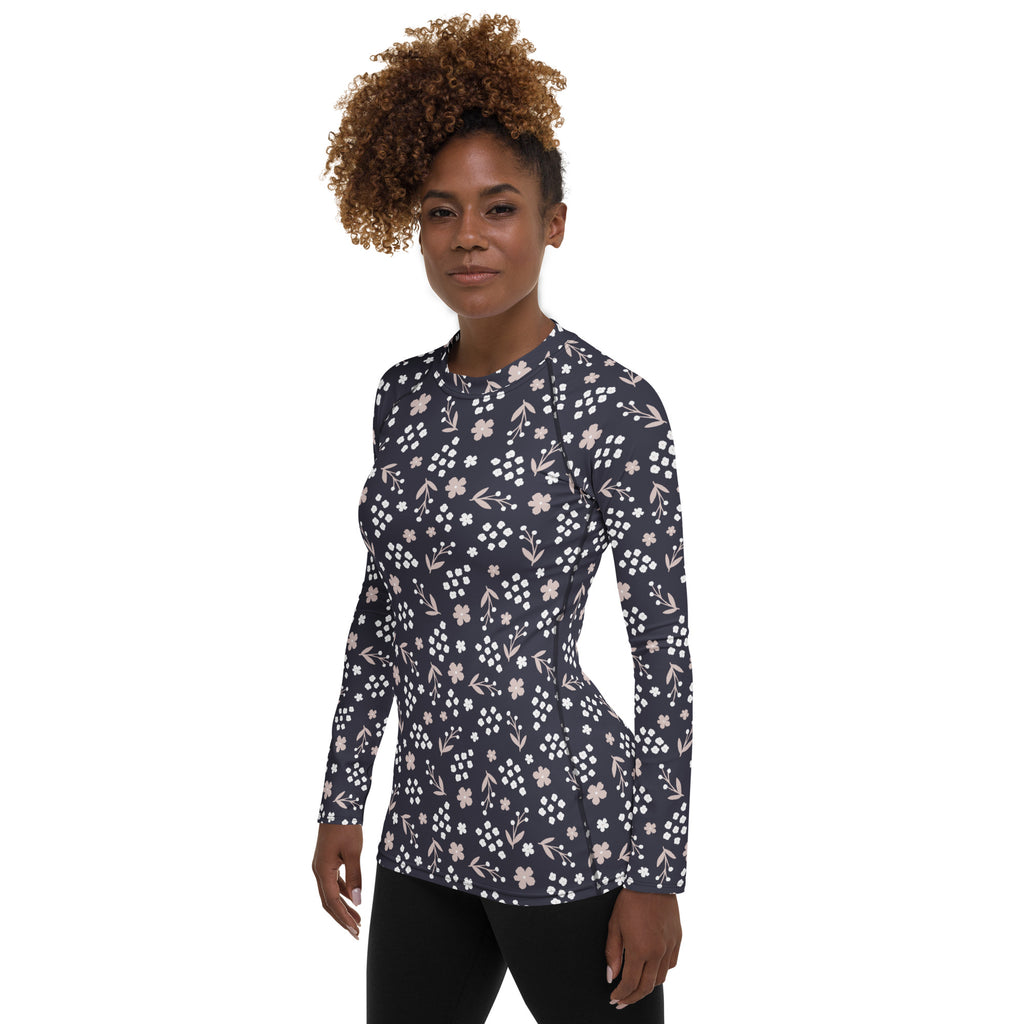 Women's Charcoal Floral Long Sleeve Rash Guard Swim Shirt – Buttery Soft, Sun Safe UPF 50+ Protection, Quick Dry & 4-Way Stretch Comfort
