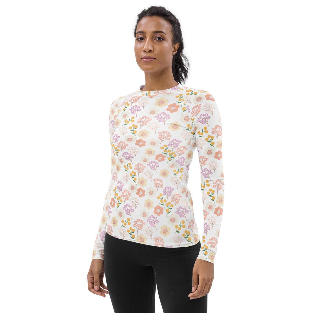 Women's Pastel Wildflower Rash Long Sleeve Rash Guard Swim Shirt – Buttery Soft, Sun Safe UPF 50+ Protection, Quick Dry & 4-Way Stretch Comfort