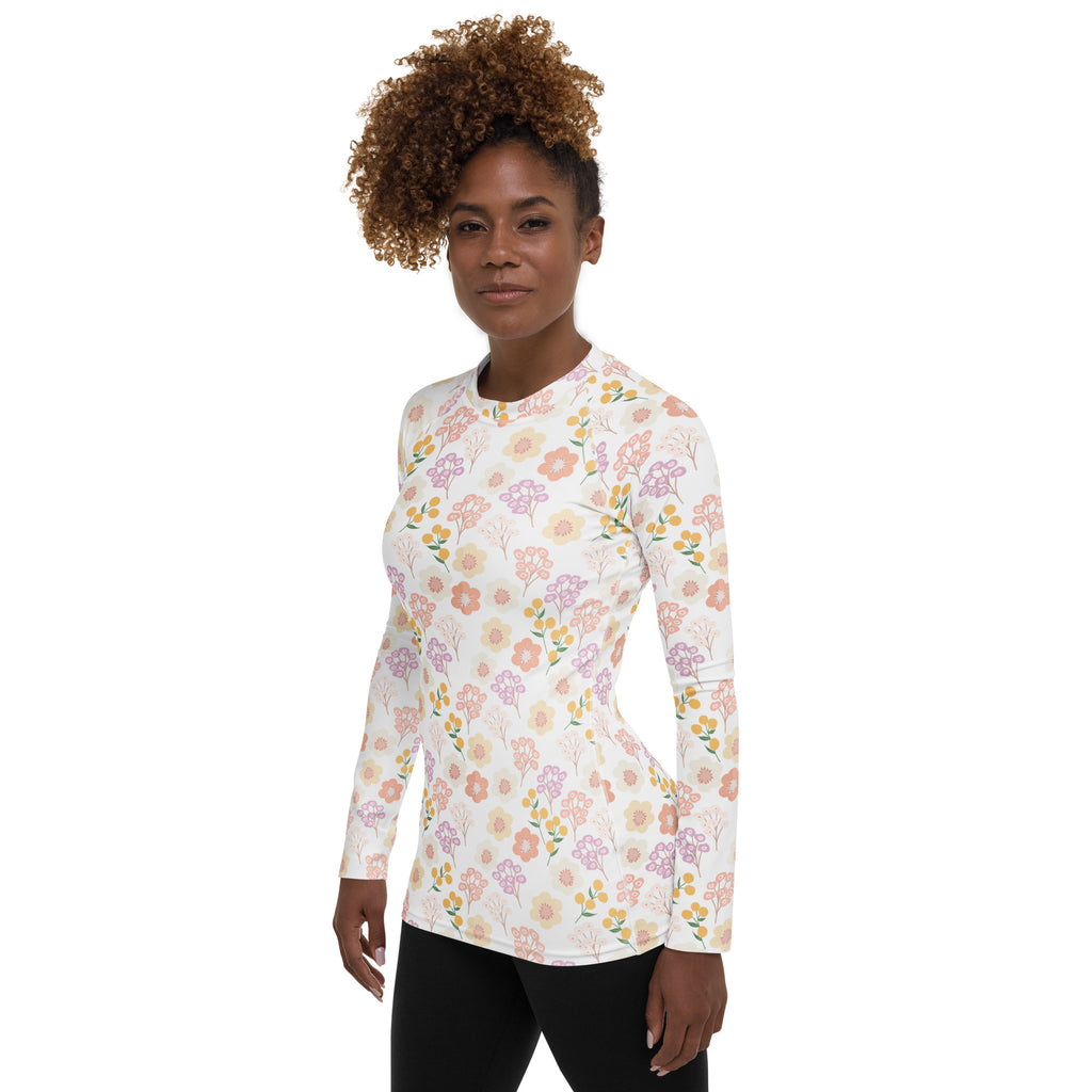 Women's Pastel Wildflower Rash Long Sleeve Rash Guard Swim Shirt – Buttery Soft, Sun Safe UPF 50+ Protection, Quick Dry & 4-Way Stretch Comfort