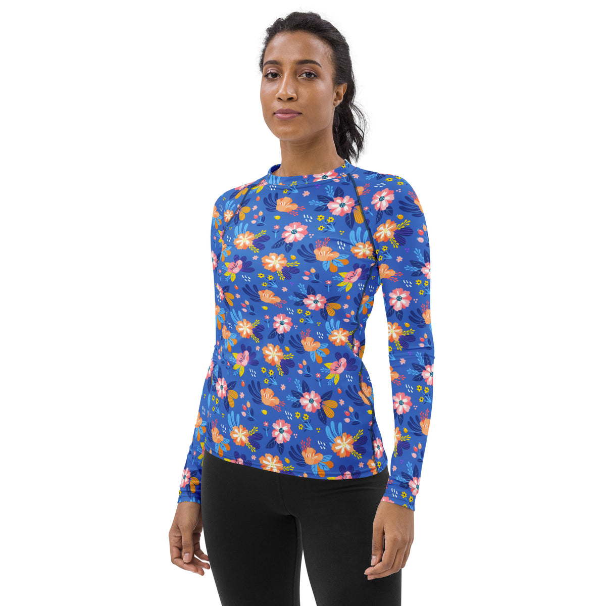 Women's Colorful Blue Floral Long Sleeve Rash Guard Swim Shirt – Buttery Soft, Sun Safe UPF 50+ Protection, Quick Dry & 4-Way Stretch Comfort