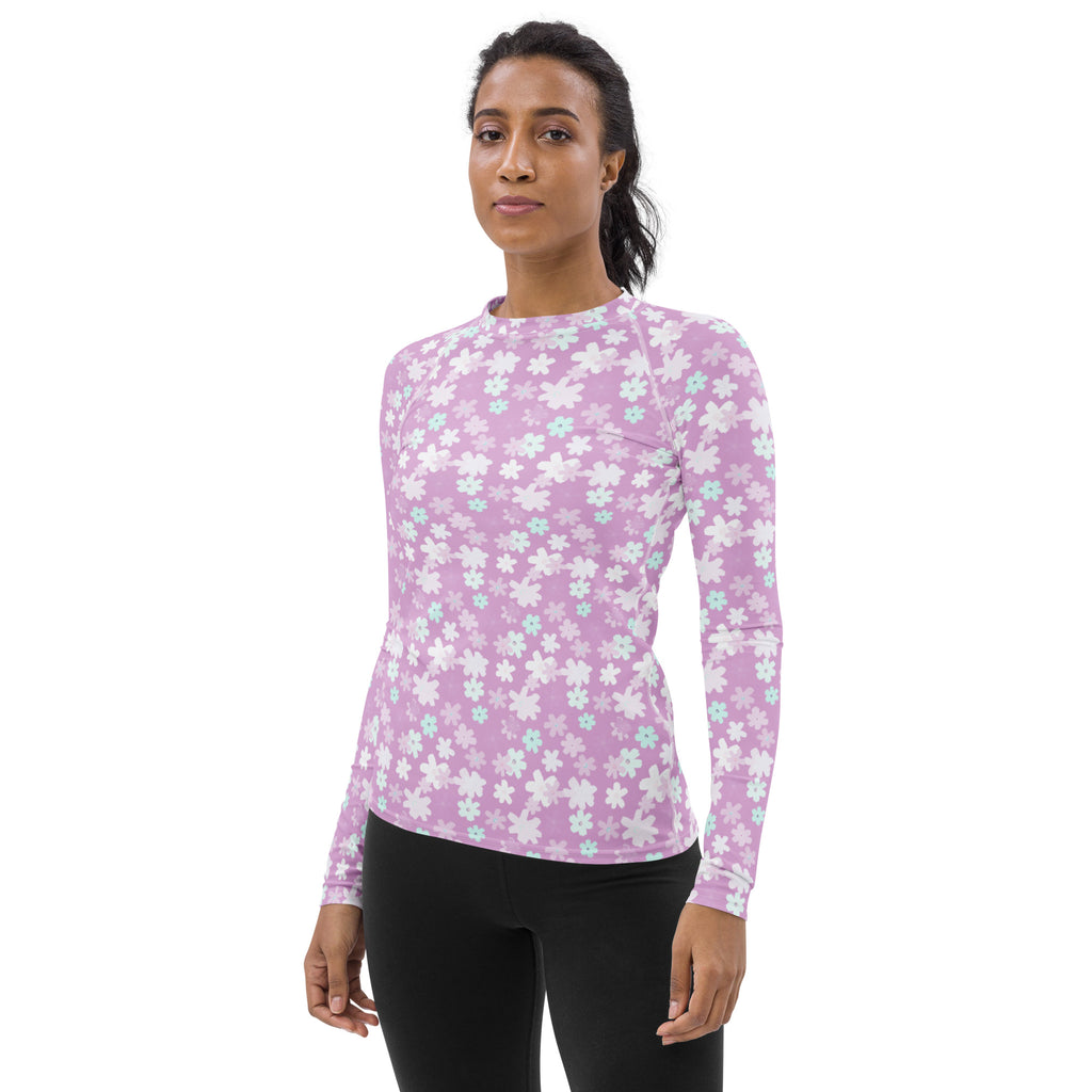 Women's Lavender Floral Long Sleeve Rash Guard Swim Shirt – Buttery Soft, Sun Safe UPF 50+ Protection, Quick Dry & 4-Way Stretch Comfort
