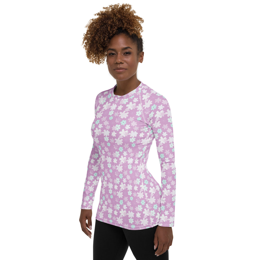 Women's Lavender Floral Long Sleeve Rash Guard Swim Shirt – Buttery Soft, Sun Safe UPF 50+ Protection, Quick Dry & 4-Way Stretch Comfort
