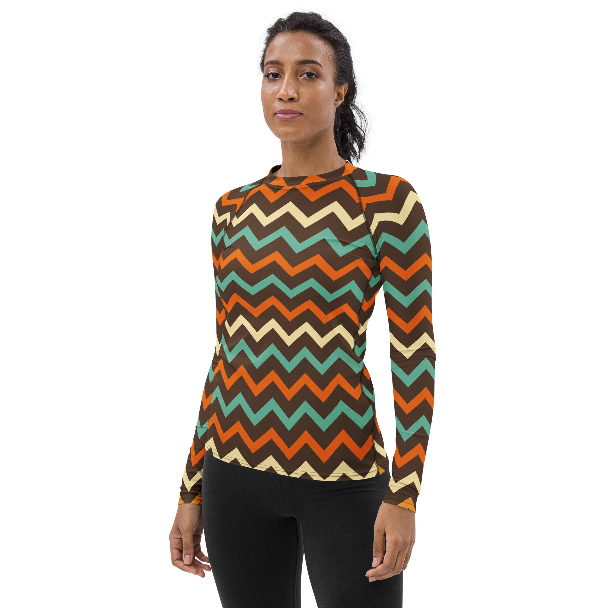 Women's Retro Chevron Long Sleeve Rash Guard Swim Shirt – Buttery Soft, Sun Safe UPF 50+ Protection, Quick Dry & 4-Way Stretch Comfort