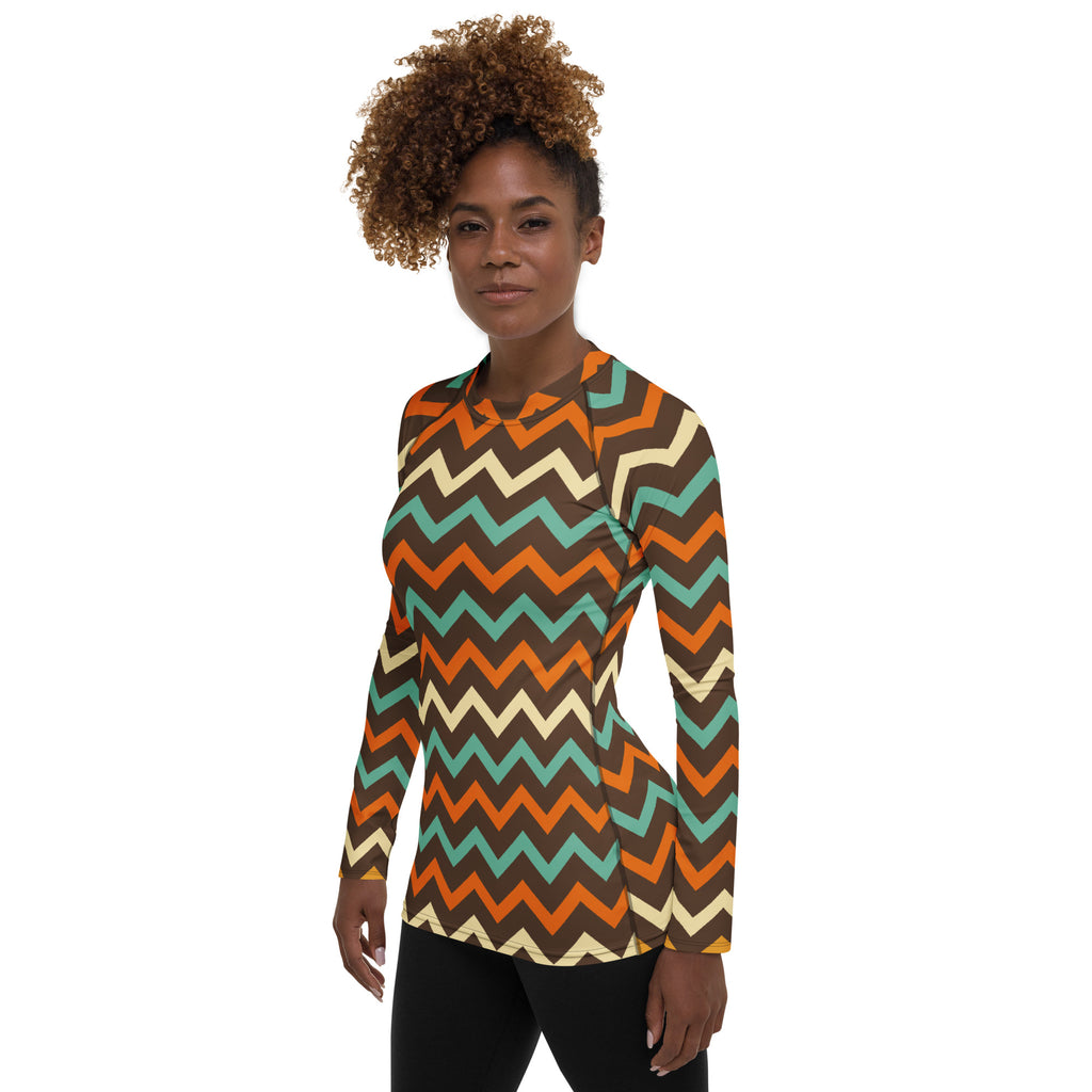 Women's Retro Chevron Long Sleeve Rash Guard Swim Shirt – Buttery Soft, Sun Safe UPF 50+ Protection, Quick Dry & 4-Way Stretch Comfort