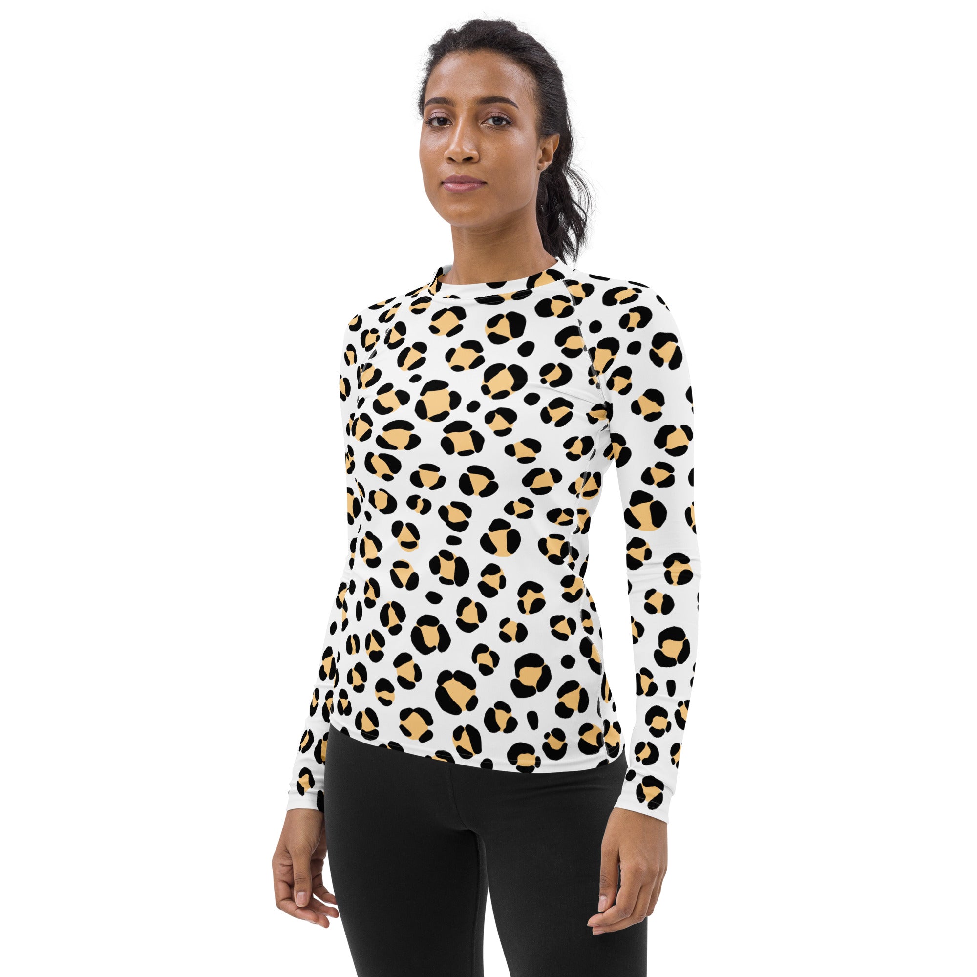 Women's Yellow Leopard Print Long Sleeve Rash Guard Swim Shirt – Buttery Soft, Sun Safe UPF 50+ Protection, Quick Dry & 4-Way Stretch Comfort