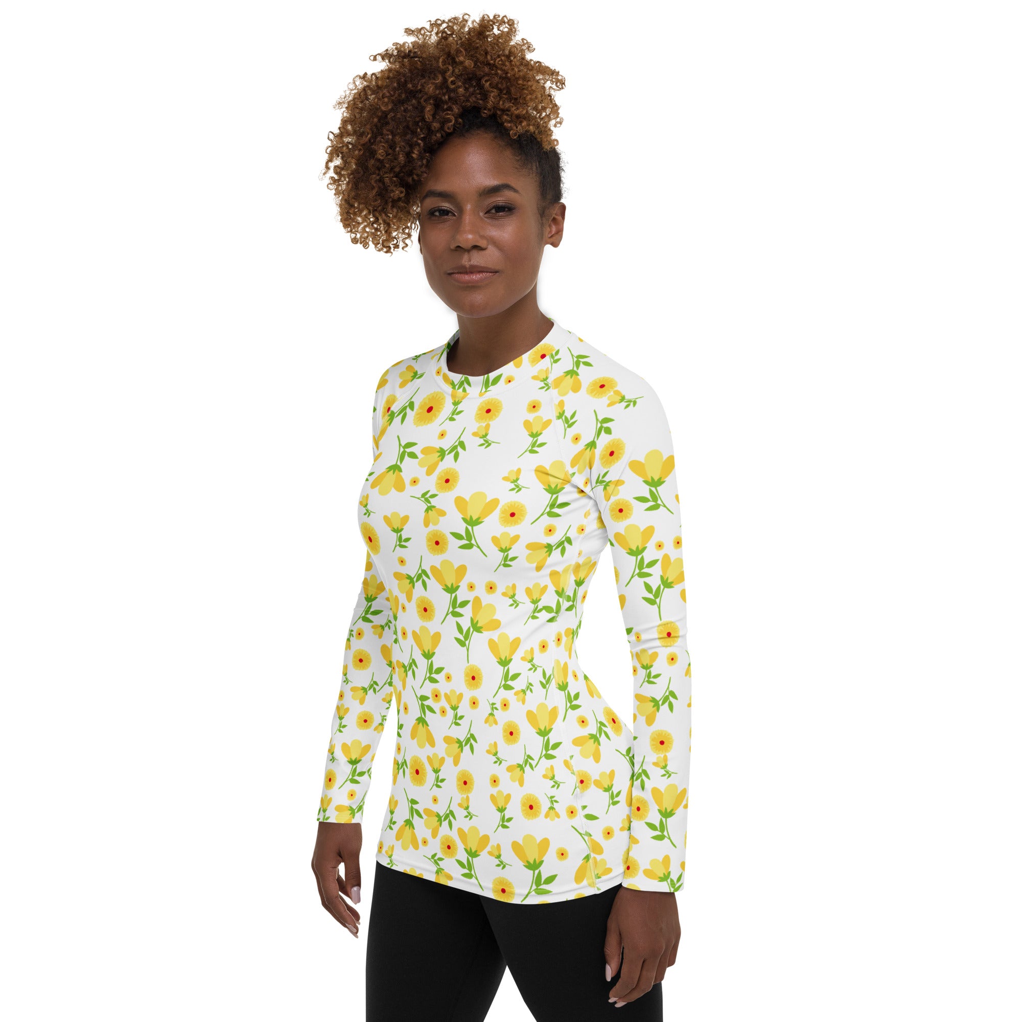 Women's Yellow Floral Wildflower Long Sleeve Rash Guard Swim Shirt – Buttery Soft, Sun Safe UPF 50+ Protection, Quick Dry & 4-Way Stretch Comfort