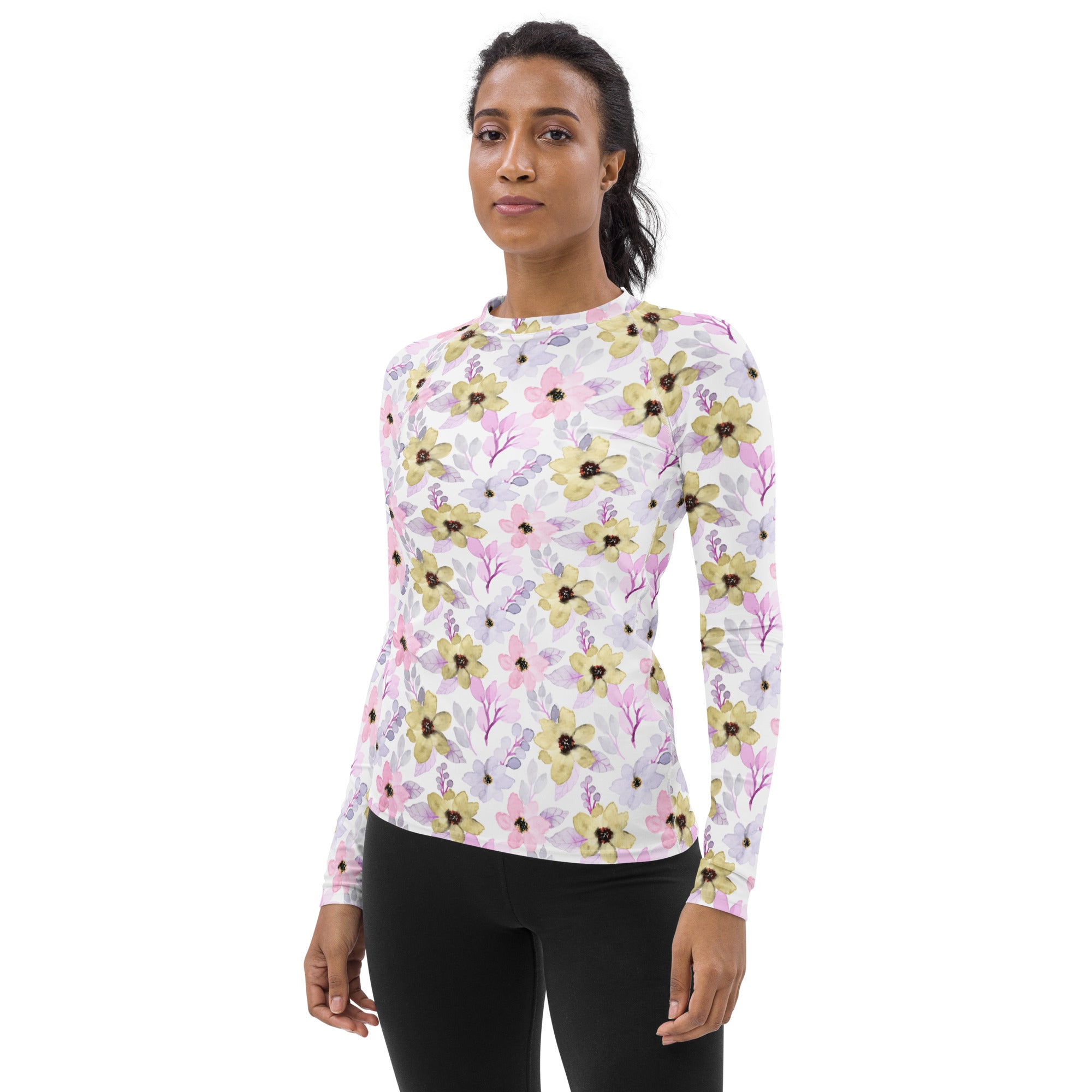 Women's Watercolor Wildflower Long Sleeve Rash Guard Swim Shirt – Buttery Soft, Sun Safe UPF 50+ Protection, Quick Dry & 4-Way Stretch Comfort