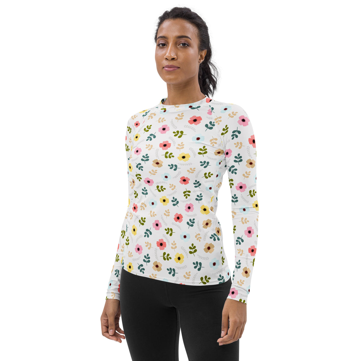 Women's Gray Wildflower Long Sleeve Rash Guard Swim Shirt – Buttery Soft, Sun Safe UPF 50+ Protection, Quick Dry & 4-Way Stretch Comfort