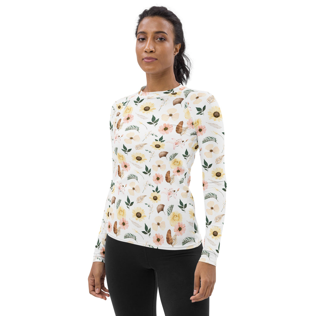 Women's Boho Floral Long Sleeve Rash Guard Swim Shirt – Buttery Soft, Sun Safe UPF 50+ Protection, Quick Dry & 4-Way Stretch Comfort