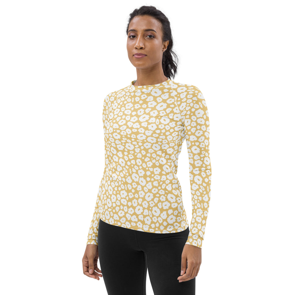 Women's Beige Leopard Print Long Sleeve Rash Guard Swim Shirt – Buttery Soft, Sun Safe UPF 50+ Protection, Quick Dry & 4-Way Stretch Comfort