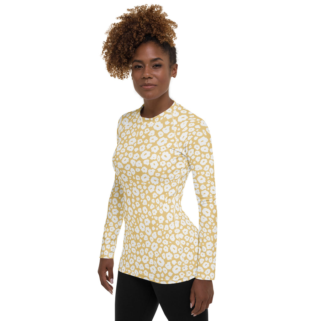 Women's Beige Leopard Print Long Sleeve Rash Guard Swim Shirt – Buttery Soft, Sun Safe UPF 50+ Protection, Quick Dry & 4-Way Stretch Comfort