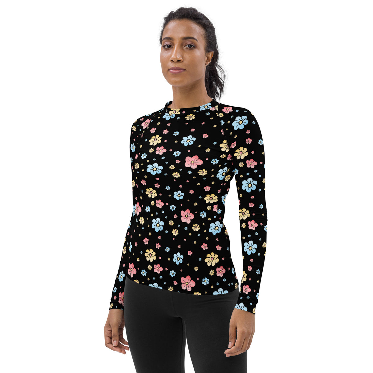 Women's Black Floral Long Sleeve Rash Guard Swim Shirt – Buttery Soft, Sun Safe UPF 50+ Protection, Quick Dry & 4-Way Stretch Comfort